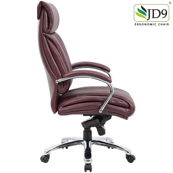 JD9 High Back Office Chair with PU Cushion Back, Aluminium Base | Comfortable Office Chair with Ergonomic Design with Any Position Lock (Brown)