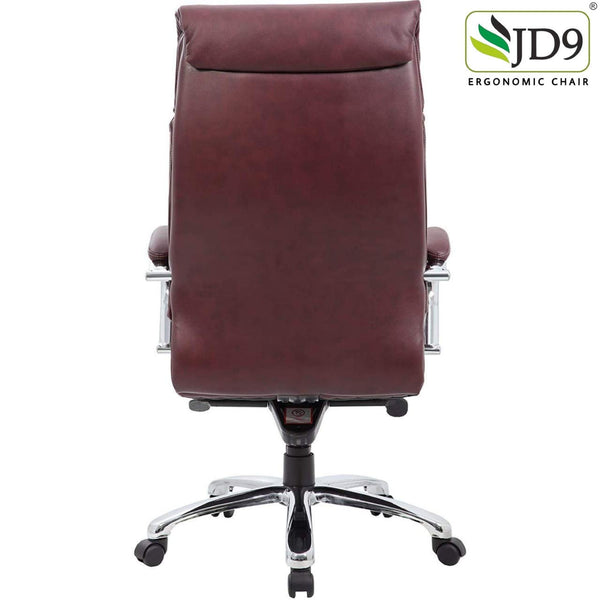 JD9 High Back Office Chair with PU Cushion Back, Aluminium Base | Comfortable Office Chair with Ergonomic Design with Any Position Lock (Brown)