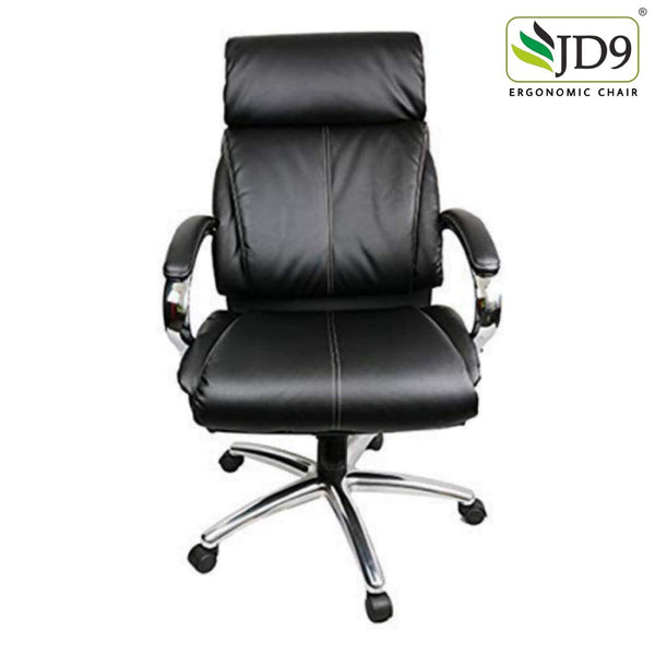 JD9 High Back Office Chair with PU Cushion Back, Aluminium Base | Comfortable Office Chair with Ergonomic Design with Any Position Lock (Black)