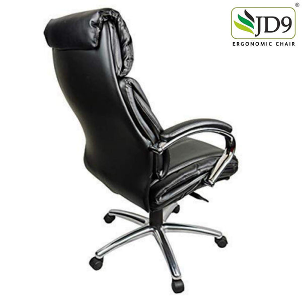 JD9 High Back Office Chair with PU Cushion Back, Aluminium Base | Comfortable Office Chair with Ergonomic Design with Any Position Lock (Black)