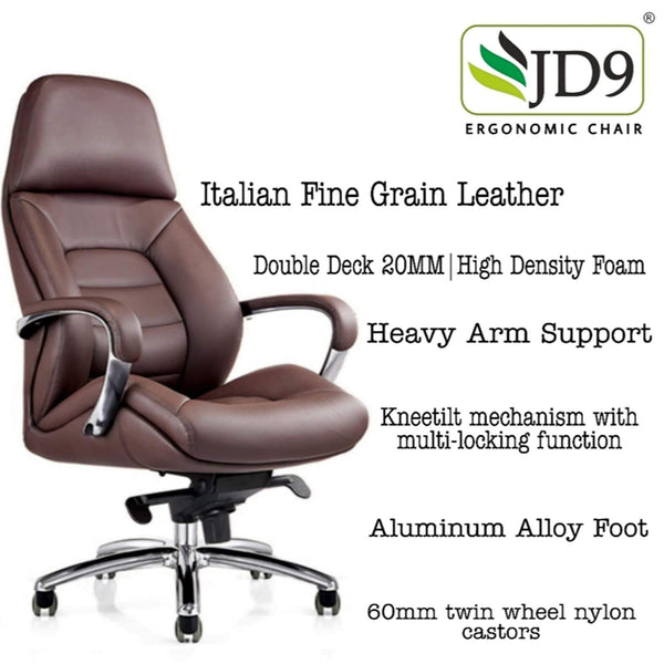 JD9 High Back Office Chair with Italian Fine Grain PU Cushion Back (Faux Leather, Brown)
