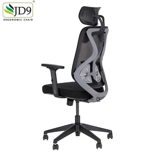 JD9 High Back Ergonomic Chair Cushion Seat with Advanced Syncro Tilt Mechanism, Adjustable Arms & Headrest for Office & Home for Office & Home (Black & Grey)