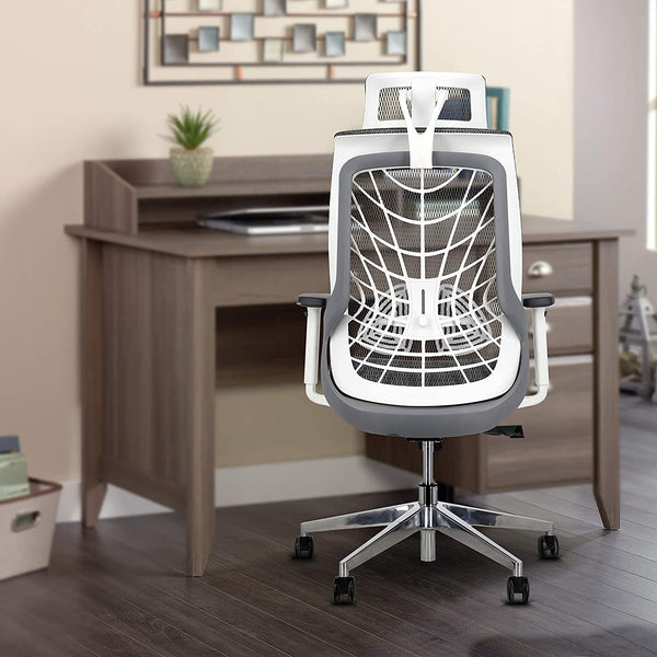 JD9 1 Seater Chair (Glass with Nylon Back With Korean Mesh, White , Grey)