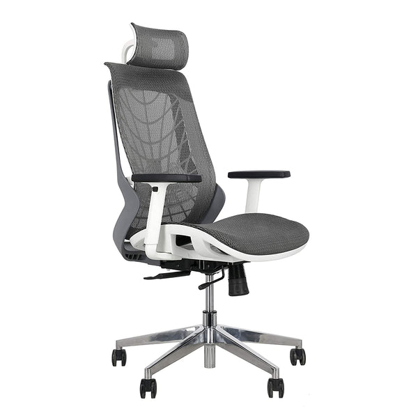 JD9 1 Seater Chair (Glass with Nylon Back With Korean Mesh, White , Grey)