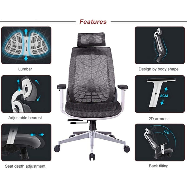 JD9 1 Seater Chair (Glass with Nylon Back With Korean Mesh, White , Grey)