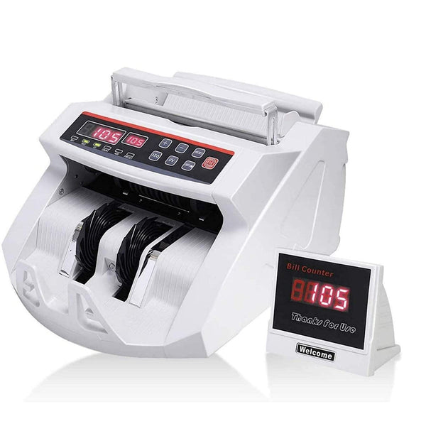 JD9 Note Counting/Currency Counting Machine Note Counting Machine with UV/MG Counterfeit Notes Detection Function and External Display (Counting Speed - 1000 Notes/Min) (White)