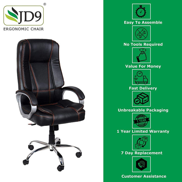 JD9 High Back Executive Swivel Office Desk Chair with Tilt Lock Mechanism (Black)