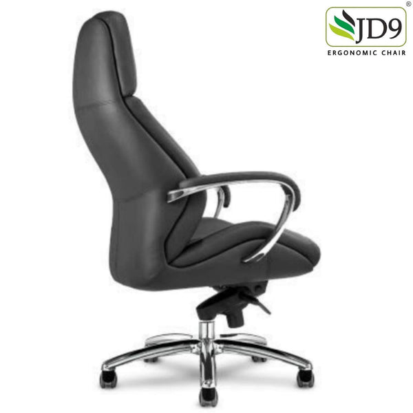 JD9 High Back Office Chair with Italian Fine Grain PU Cushion Back, Aluminium Base | Most Comfortable Chair with Ergonomic Design with Any Position Lock (Black)