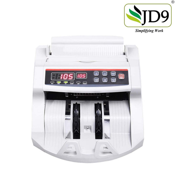 JD9 Note Counting/Currency Counting Machine Note Counting Machine with UV/MG Counterfeit Notes Detection Function and External Display (Counting Speed - 1000 Notes/Min) (White)