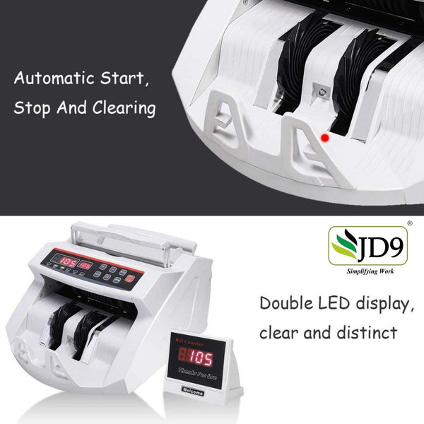 JD9 Note Counting/Currency Counting Machine Note Counting Machine with UV/MG Counterfeit Notes Detection Function and External Display (Counting Speed - 1000 Notes/Min) (White)