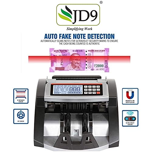 JD9 Latest Note Counting Machine with Fake Note Detection/Currency Counting Machine/Money Counting Machine with UV MG IR Detection - Heavy Duty for Professional & Bank USE