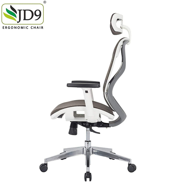 JD9 High Back Ergonomic Chair with Advanced Syncro Tilt Mechanism with Multi Position Lock, Adjustable Arms, Seat Depth & Headrest for Office & Home (White & Grey)