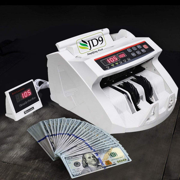 JD9 Note Counting/Currency Counting Machine Note Counting Machine with UV/MG Counterfeit Notes Detection Function and External Display (Counting Speed - 1000 Notes/Min) (White)