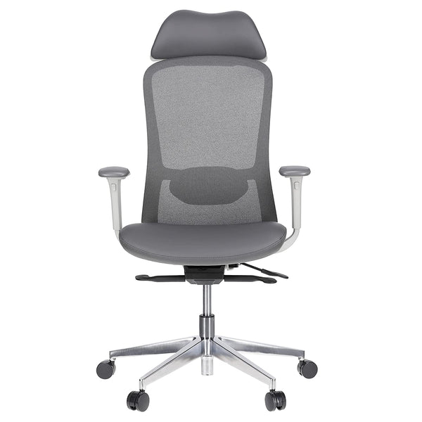 JD9 High Back Mesh Self Weight Syncro tilt Mechanism with Multi Position Lock & Seat Slider Office Chair with Cushion Seat (Premium Mesh White & Grey)