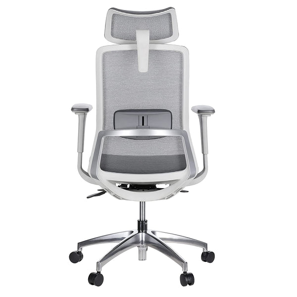 JD9 High Back Mesh Self Weight Syncro tilt Mechanism with Multi Position Lock & Seat Slider Office Chair with Cushion Seat (Premium Mesh White & Grey)