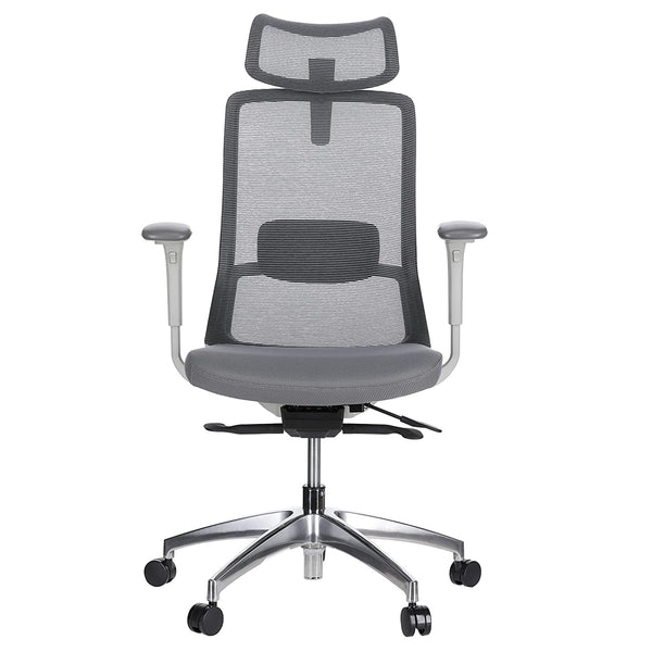 JD9 High Back Mesh Self Weight Syncro tilt Mechanism with Multi Position Lock & Seat Slider Office Chair with Cushion Seat (Premium Mesh White & Grey)