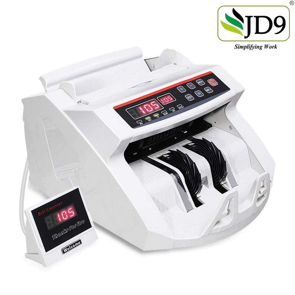 JD9 Note Counting/Currency Counting Machine Note Counting Machine with UV/MG Counterfeit Notes Detection Function and External Display (Counting Speed - 1000 Notes/Min) (White)