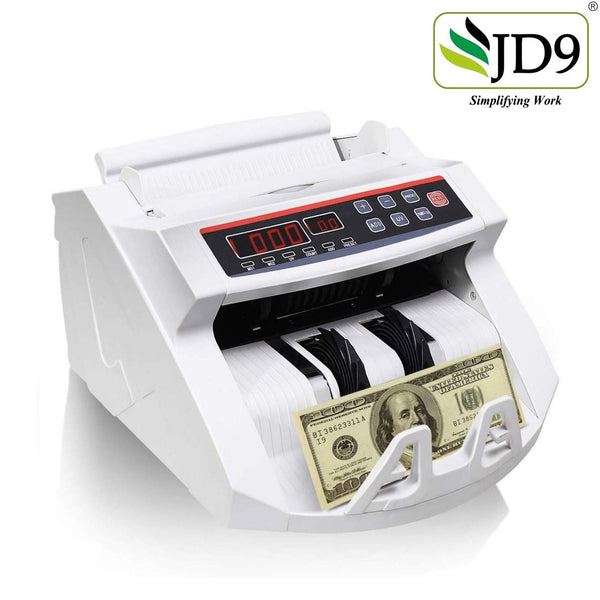 JD9 Note Counting/Currency Counting Machine Note Counting Machine with UV/MG Counterfeit Notes Detection Function and External Display (Counting Speed - 1000 Notes/Min) (White)
