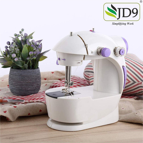 JD9 Mini Portable Sewing Machine 4 in 1 for Home Tailoring, Sewing Machines, Mini Sewing Machine for Home, Sewing Machine Mini, Hand Machine for Stitching, Hand Sewing Machines,White & Purple