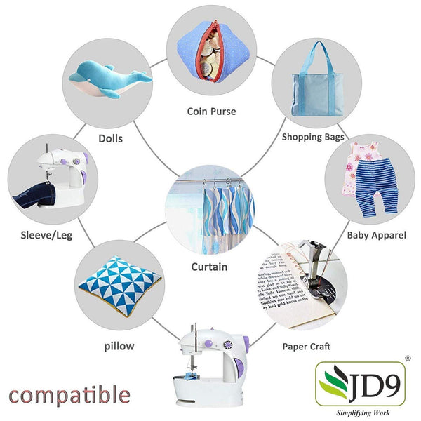 JD9 Mini Portable Sewing Machine 4 in 1 for Home Tailoring, Sewing Machines, Mini Sewing Machine for Home, Sewing Machine Mini, Hand Machine for Stitching, Hand Sewing Machines,White & Purple