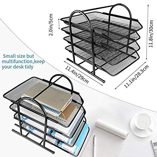 JD9 Metal Mesh 4 Tier Document Tray, File Tray, File Rack for A4 Size Documents/Files/Papers/Letters/folders Holder Desk Organizer (Black)