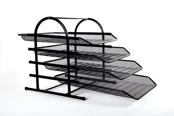 JD9 Metal Mesh 4 Tier Document Tray, File Tray, File Rack for A4 Size Documents/Files/Papers/Letters/folders Holder Desk Organizer (Black)