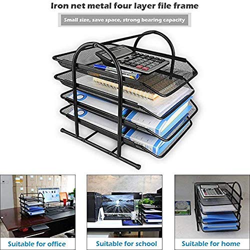 JD9 Metal Mesh 4 Tier Document Tray, File Tray, File Rack for A4 Size Documents/Files/Papers/Letters/folders Holder Desk Organizer (Black)