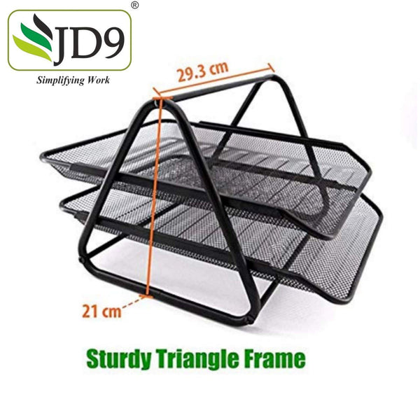 JD9 Metal Mesh 2 Tier Document Tray, File Tray, File Rack for A4 Documents/Files/Papers/Letters/folders Holder Desk Organizer (Black)