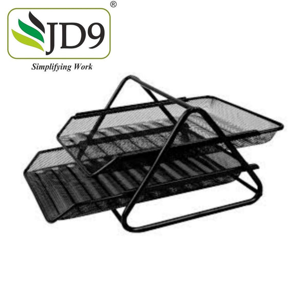 JD9 Metal Mesh 2 Tier Document Tray, File Tray, File Rack for A4 Documents/Files/Papers/Letters/folders Holder Desk Organizer (Black)