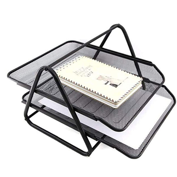 JD9 Metal Mesh 2 Tier Document Tray, File Tray, File Rack for A4 Documents/Files/Papers/Letters/folders Holder Desk Organizer (Black)