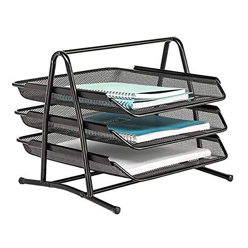 JD9 Metal Mesh 3 Tier Document Tray, File Tray, File Rack for A4 Documents/Files/Papers/Letters/folders Holder Desk Organizer (Black)