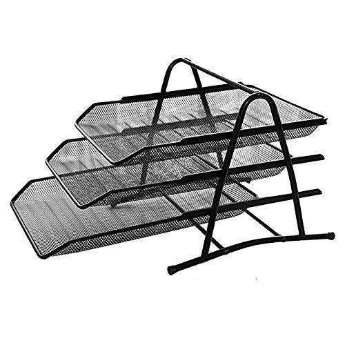 JD9 Metal Mesh 3 Tier Document Tray, File Tray, File Rack for A4 Documents/Files/Papers/Letters/folders Holder Desk Organizer (Black)