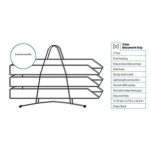 JD9 Metal Mesh 3 Tier Document Tray, File Tray, File Rack for A4 Documents/Files/Papers/Letters/folders Holder Desk Organizer (Black)