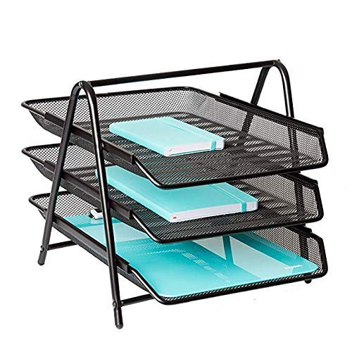 JD9 Metal Mesh 3 Tier Document Tray, File Tray, File Rack for A4 Documents/Files/Papers/Letters/folders Holder Desk Organizer (Black)