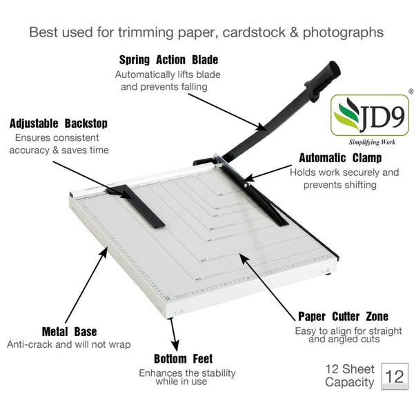 JD9 Paper Cutter A3 Heavy Duty Professional Paper Trimmer, Guillotine Craft Machine for Office, Home, Craft, Photo Studio (A3, B4, A4, B5, A5, B6, B7) (White, 18 x 15 x 1.2 inch)