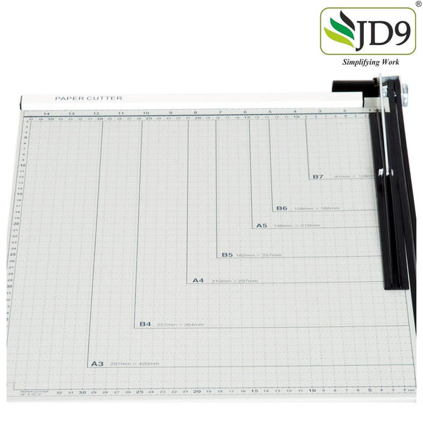 JD9 Paper Cutter A3 Heavy Duty Professional Paper Trimmer, Guillotine Craft Machine for Office, Home, Craft, Photo Studio (A3, B4, A4, B5, A5, B6, B7) (White, 18 x 15 x 1.2 inch)