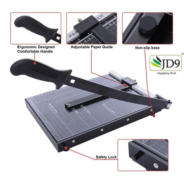 JD9 Paper Cutter A4 Heavy Duty Professional Paper Trimmer, Guillotine Craft Machine for Office, Home, Craft, Photo Studio (Black) (A4, B5, A5, B6, B7) (12.5 x 9.8 x 1.2 inch)