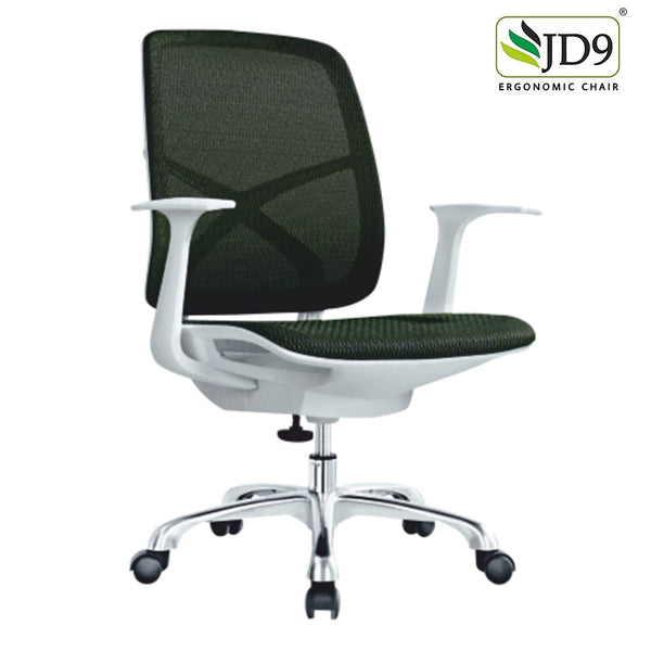 JD9 Mid Back Ergonomic Chair with Black Korean Mesh & Synchro Tilt Cable Control Mechanism for Home & Office (White)