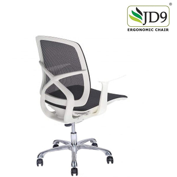 JD9 Mid Back Ergonomic Chair with Black Korean Mesh & Synchro Tilt Cable Control Mechanism for Home & Office (White)