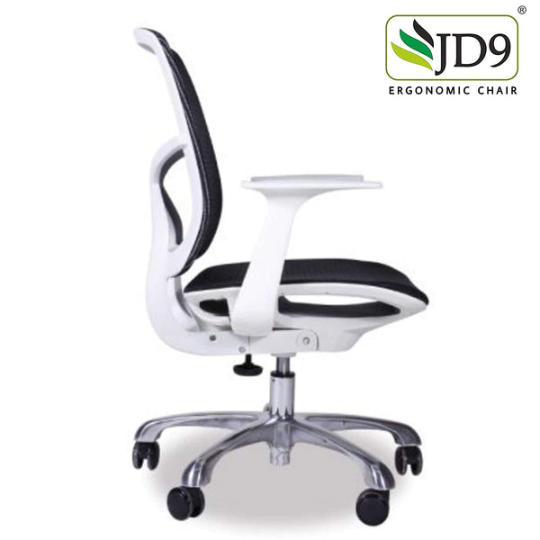 JD9 Mid Back Ergonomic Chair with Black Korean Mesh & Synchro Tilt Cable Control Mechanism for Home & Office (White)