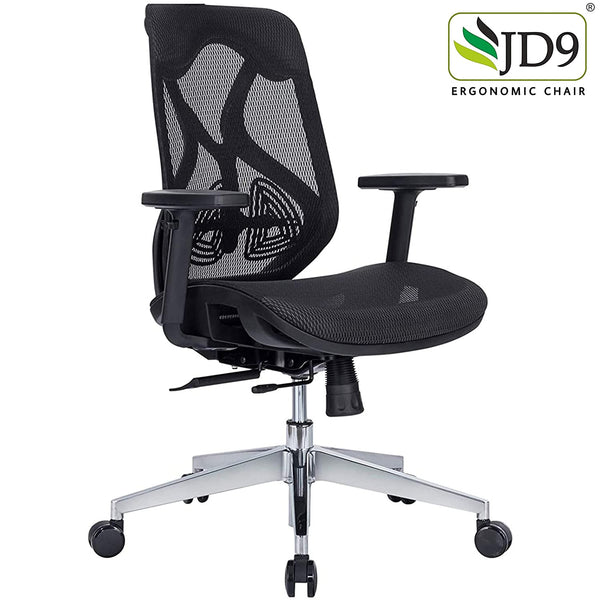 JD9 Medium Back Ergonomic Chair with Advanced Syncro Tilt Mechanism with Multi Position Lock for Office & Home (Black)