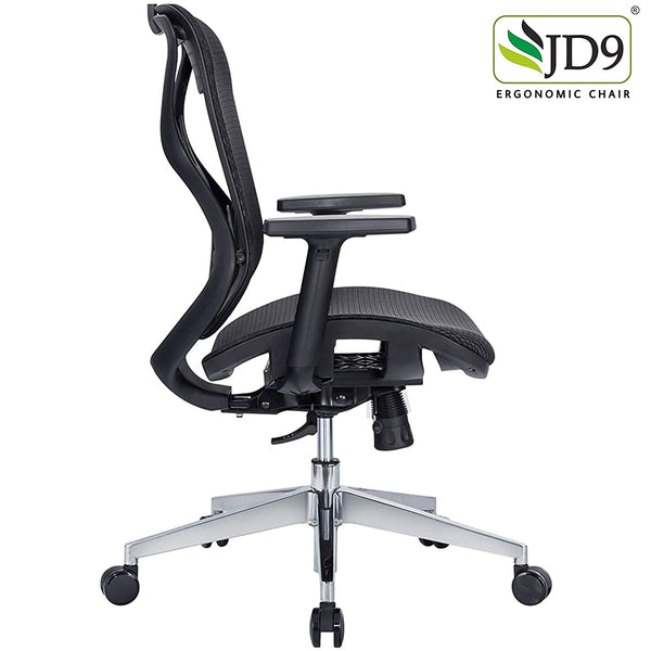 JD9 Medium Back Ergonomic Chair with Advanced Syncro Tilt Mechanism with Multi Position Lock for Office & Home (Black)