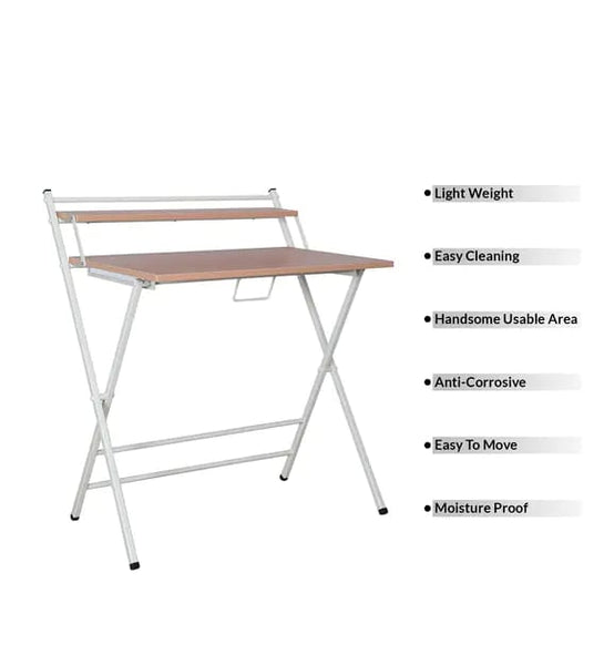 JD9 Folding Study Table/Work from Home/Foldable Office Table/Multi Purpose/Adjustable Laptop Table with Shelf (Beige)