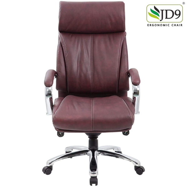 JD9 High Back Office Chair with PU Cushion Back, Aluminium Base | Comfortable Office Chair with Ergonomic Design with Any Position Lock (Brown)