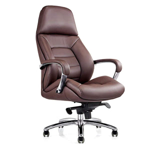 JD9 High Back Office Chair with Italian Fine Grain PU Cushion Back (Faux Leather, Brown)