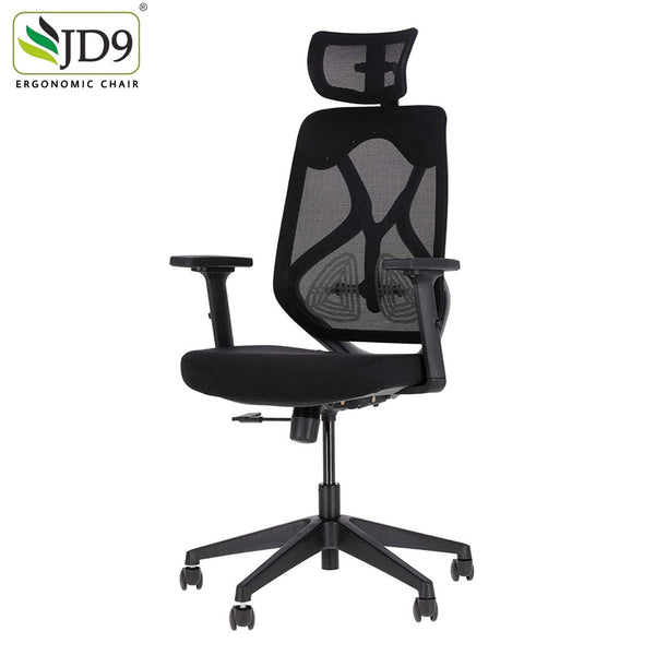 JD9 High Back Ergonomic Chair Cushion Seat with Advanced Syncro Tilt Mechanism, Adjustable Arms & Headrest for Office & Home for Office & Home (Black & Grey)
