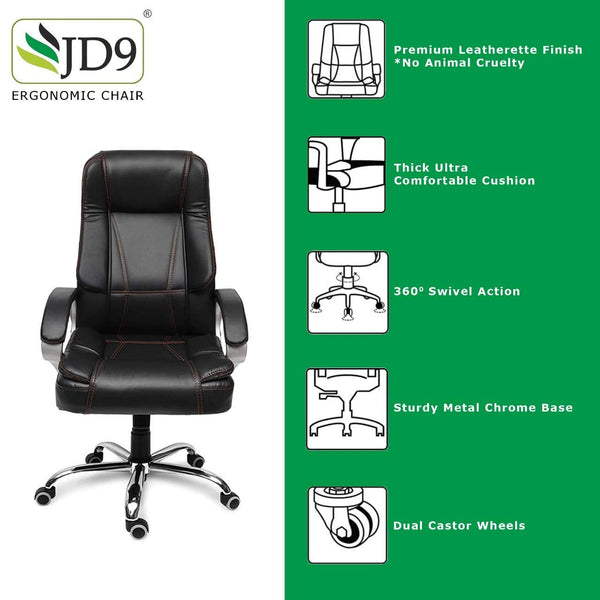 JD9 High Back Executive Swivel Office Desk Chair with Tilt Lock Mechanism (Black)