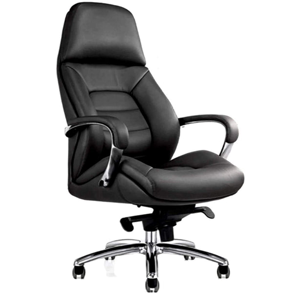 JD9 High Back Office Chair with Italian Fine Grain PU Cushion Back, Aluminium Base | Most Comfortable Chair with Ergonomic Design with Any Position Lock (Black)