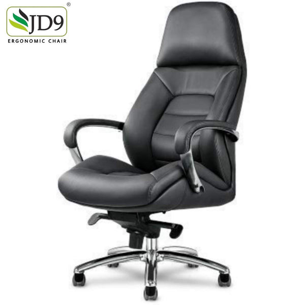 JD9 High Back Office Chair with Italian Fine Grain PU Cushion Back, Aluminium Base | Most Comfortable Chair with Ergonomic Design with Any Position Lock (Black)