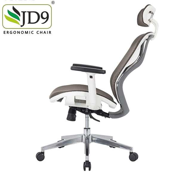 JD9 High Back Ergonomic Chair with Advanced Syncro Tilt Mechanism with Multi Position Lock, Adjustable Arms, Seat Depth & Headrest for Office & Home (White & Grey)